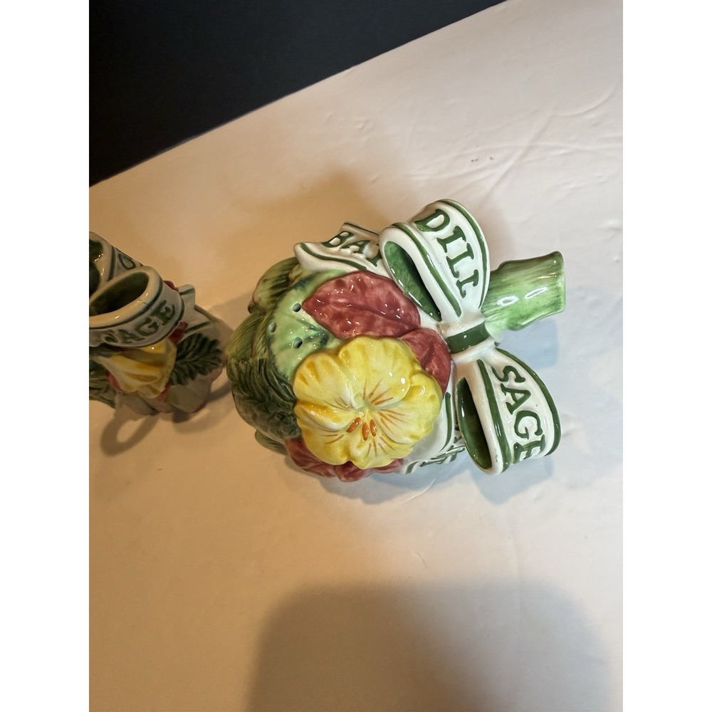 Vtg Fitz & Floyd Herb Garden Dill Sage Salt Pepper Shakers Artichoke Asparagus - Picture 5 of 14